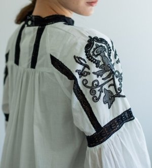 画像3: YARRA 　INDIAハイカウント刺繍ワンピース　　07；ホワイト*ブラック　　FREE (3)