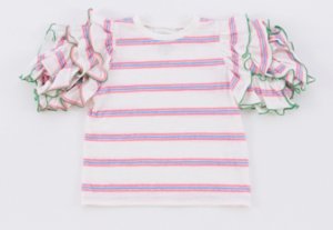 画像1: OCEAN&GROUND 　フリルスリーブボーダーTシャツ　　ホワイト　　サイズ；95 (1)