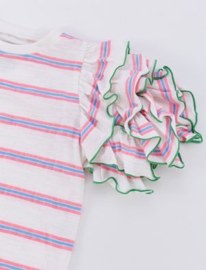 画像3: OCEAN&GROUND 　フリルスリーブボーダーTシャツ　　ホワイト　　サイズ；95 (3)