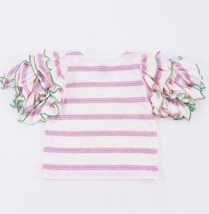 画像2: OCEAN&GROUND 　フリルスリーブボーダーTシャツ　　ホワイト　　サイズ；95 (2)