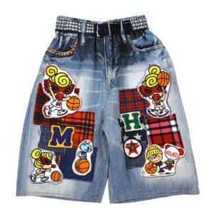 画像1: Hystericmini　　HYSTERIC MINI HOOPS Like a denim Viscotex ハーフパンツ　　45；インディゴ (1)