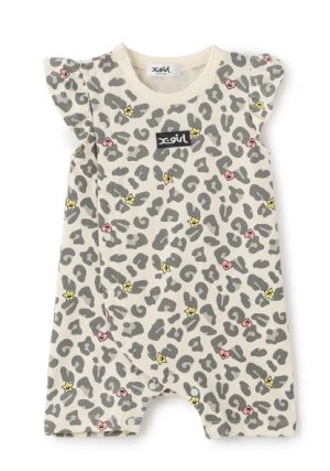 画像1: X-girl kids 　キラッキーレオパード総柄 ショートオール　　05；アイボリー (1)