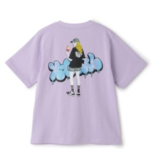 画像2: X-girl kids 　ガールイラストバックプリント ビッグTワンピ　　61；ラベンダー (2)