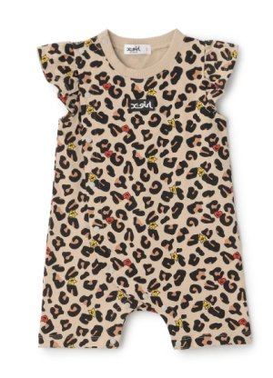 画像1: X-girl kids 　キラッキーレオパード総柄 ショートオール　　22；ベージュ (1)