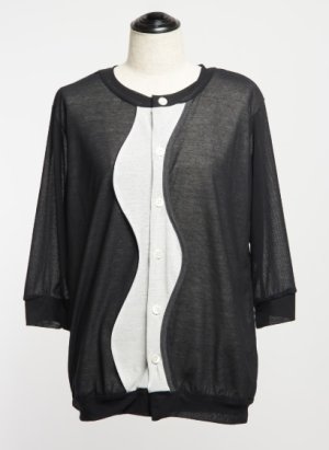 画像1: gomme 　　強撚ダブルウェイブカーディガン　	3；黒×白　サイズ；M (1)