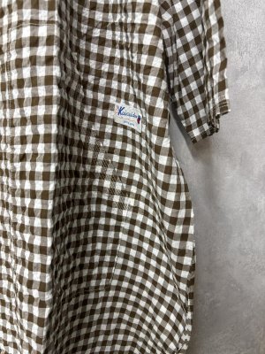 画像2: 2026   快晴堂　ゆらぎギンガムチェック Wideストン5分袖ワンピース　　(3)チョコレート　サイズ；F (2)