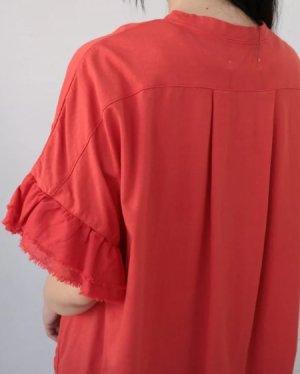 画像4: YARRA 　異素材フリルスリーブカットプルオーバー　40；レッド　　FREE (4)
