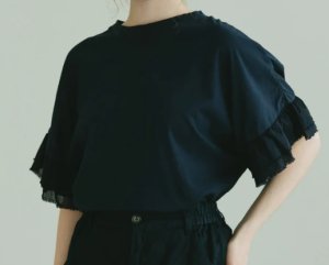 画像1: YARRA 　異素材フリルスリーブカットプルオーバー　55；ネイビー　　FREE (1)