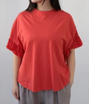 画像1: YARRA 　異素材フリルスリーブカットプルオーバー　40；レッド　　FREE (1)