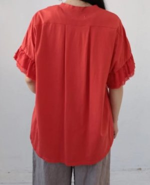 画像3: YARRA 　異素材フリルスリーブカットプルオーバー　40；レッド　　FREE (3)