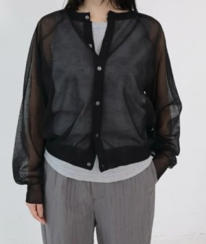 画像1: YARRA NEU　16GGシースルーニットカーディガン　99；ブラック　サイズ；FREE (1)