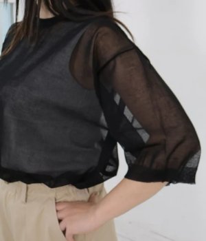 画像2: YARRA NEU　16GGシースルー半袖ニットプルオーバー　99；ブラック　サイズ；FREE (2)