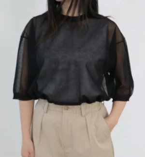 画像1: YARRA NEU　16GGシースルー半袖ニットプルオーバー　99；ブラック　サイズ；FREE (1)