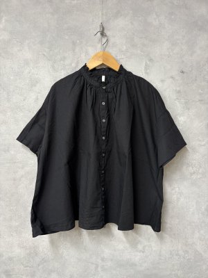 画像1: grin　CLキャンブリック5分袖フリルシャツ　　990；ブラック　サイズ；2 (1)