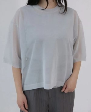 画像1: YARRA NEU　16GGシースルー半袖ニットプルオーバー　81；ライトグレー　サイズ；FREE (1)