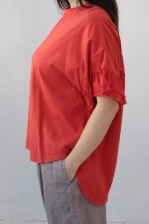 画像2: YARRA 　異素材フリルスリーブカットプルオーバー　40；レッド　　FREE (2)