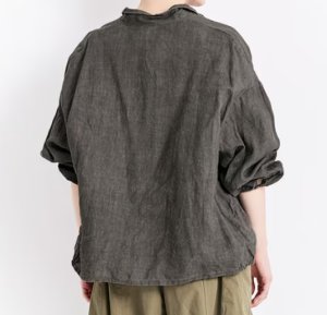 画像3: Veritecoeur 　 墨染めリネンシャツジャケット　　BROWN　　サイズ；F (3)