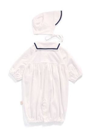 画像2: MakeYourDay　ボンネット付きセーラーセレモニードレス　　オフホワイト　　サイズ；50-70 (2)