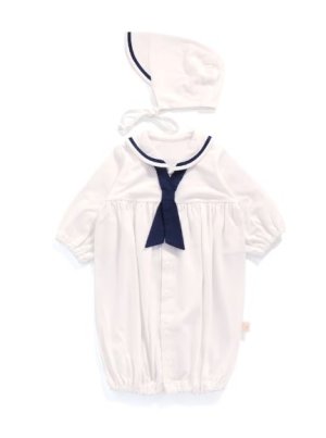 画像1: MakeYourDay　ボンネット付きセーラーセレモニードレス　　オフホワイト　　サイズ；50-70 (1)