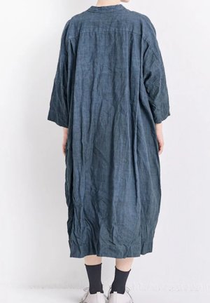 画像3: Veritecoeur 　 墨染めリネンヘンリーネックワンピース　　GRAY　　サイズ；F (3)