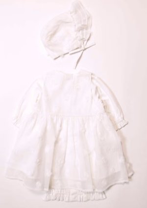 画像2: MakeYourDay　ボンネット付きワンピースセレモニードレス　　オフホワイト　　サイズ；50-70 (2)