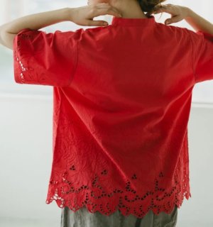 画像2: YARRA 　INDIAスカラップ刺繍ブラウス　43；ピンク　FREE (2)