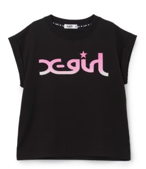 画像1: X-girl kids 　ビーズ風グラデーションロゴプリント ノースリトップス 　80；黒 (1)