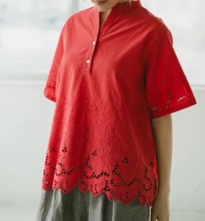 画像1: YARRA 　INDIAスカラップ刺繍ブラウス　43；ピンク　FREE (1)