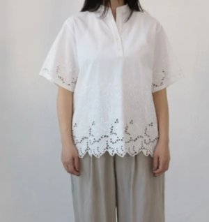 画像4: YARRA 　INDIAスカラップ刺繍ブラウス　01；ホワイト　FREE (4)
