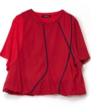 画像1: AULA AILA（アウラ アイラ）　レイヤードツイストデザインＴシャツ   60;RED 　 サイズ:0 (1)