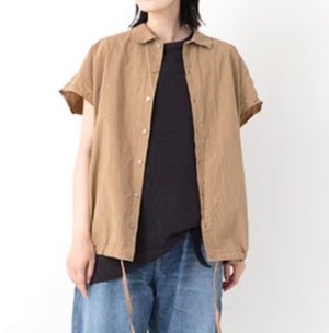 画像1: VC 　シュリンクフレンチスリーブシャツ　カラー；BROWN　　サイズ；F (1)