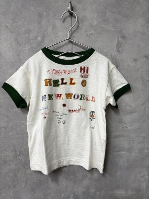 画像1: 2026春夏 　DENIMDUNGAREE　天竺 WORLD リンガーTシャツ　　8；グリーン　　サイズ；105 (1)