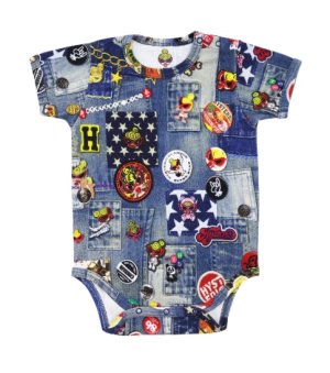 画像1: MY FIRST HYSTERIC 　　SCRATCH DENIM 総柄 半袖ロンパース　　　 49；インディゴ (1)