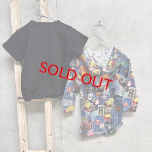 画像2: MY FIRST HYSTERIC 　フェイスロゴTシャツ＆デニム総柄ロンパースセット　　10；ブラック　サイズ；80 (2)