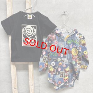 画像1: MY FIRST HYSTERIC 　フェイスロゴTシャツ＆デニム総柄ロンパースセット　　10；ブラック　サイズ；80 (1)