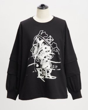 画像1: gomme　クイーンプリントＴ     4；黒　サイズ；M (1)
