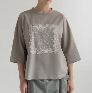 画像1: 2026秋冬　YARRA 　シルキータッチ５分袖レースTEE　80；グレー　　FREE (1)