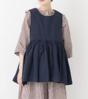 画像1: Veritecoeur　 タックフリルプルオーバー　 BROWN×ECRU CHECK　サイズ；F (1)