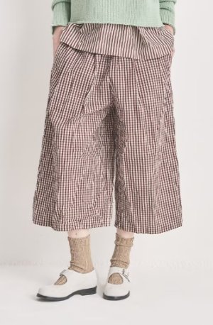 画像1: Veritecoeur　 ワイドクロップドパンツ　 BROWN×ECRU CHECK　サイズ；F (1)