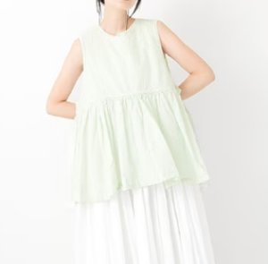 画像1: Veritecoeur　ノースリーブギャザートップス　MINT GREEN    サイズ；F (1)