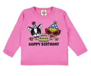 画像1: MY FIRST HYSTERIC MINI      HAPPY BIRTHDAY TO YOU 長袖Tシャツ　25；ピンク (1)