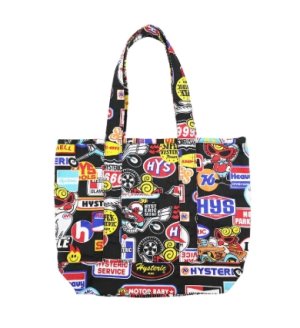 画像1: Hystericmini　　MOTOR BABY 総柄 横長トートバッグ　14；ブラック系 (1)