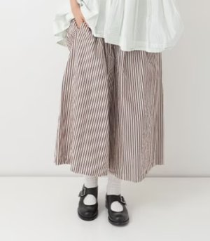 画像1: Veritecoeur　ワイドクロップドパンツ　 BROWN×ECRU STRIPE　サイズ；F (1)