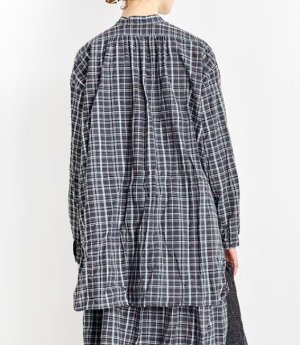画像2: Veritecoeur　ヘンリーネックシャツ 　NAVY CHECK      サイズ；F (2)