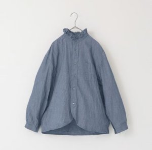 画像1: Veritecoeur　 ギャザーフリルシャツ　　DUNGAREE　  サイズ；F (1)