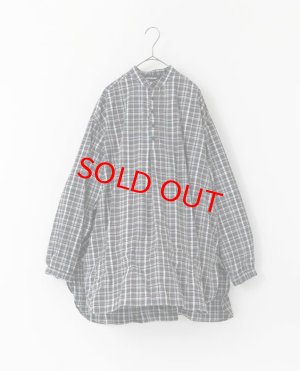画像1: Veritecoeur　ヘンリーネックシャツ 　NAVY CHECK      サイズ；F (1)