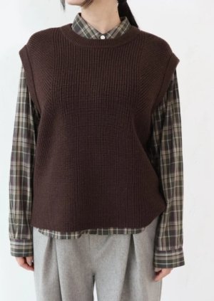 画像1: YARRA NEU　メリノウール畔編みニットベスト　62；ダークブラウン　サイズ；FREE (1)
