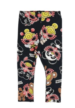 画像1: HYSTERIC MINI 　PLUMP MINI 総柄 10分丈レギンス　　14；ブラック系 (1)