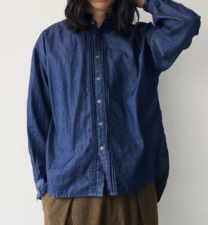 画像1: YARRA NEU　4.5ozデニム衿フリルシャツ　54；インディゴ　　サイズ；FREE (1)