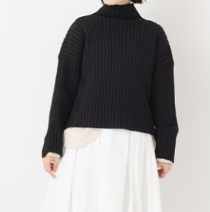 画像1: Veritecoeur　リブハイネックプルオーバー    BLACK   サイズ；F (1)